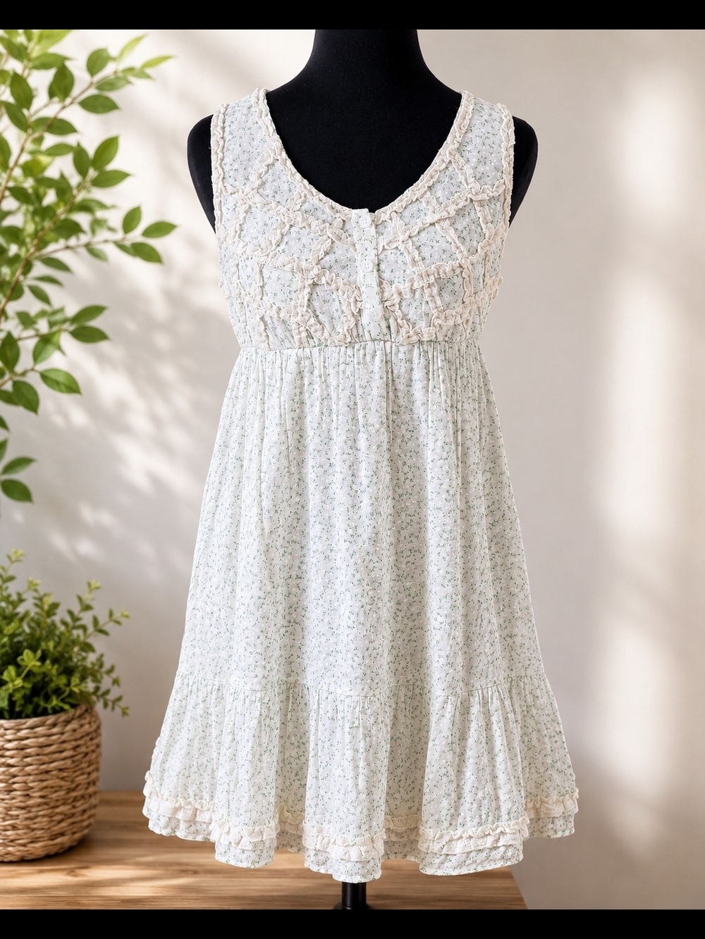 Altar'd State Cottagecore Babydoll Dress Small Lace Trim Floral Boho Romantic